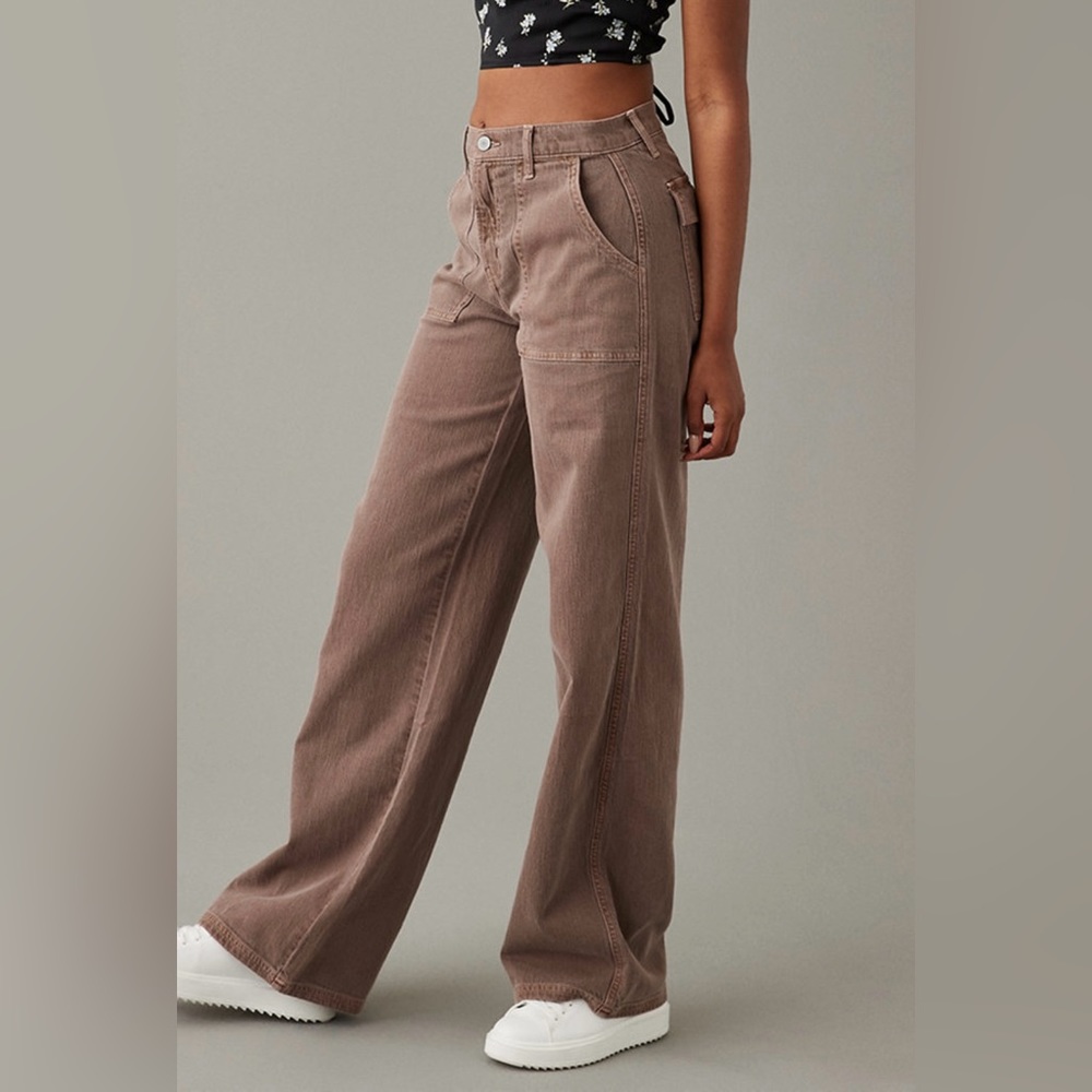 AE Stretch Super High Wasted Baggy Wide Leg Pants // brown // size 2